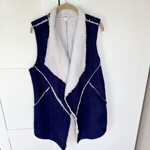 LuLaRoe Marlow Blue Faux Sherpa Sleeveless Vest with‎ pockets MEDIUM